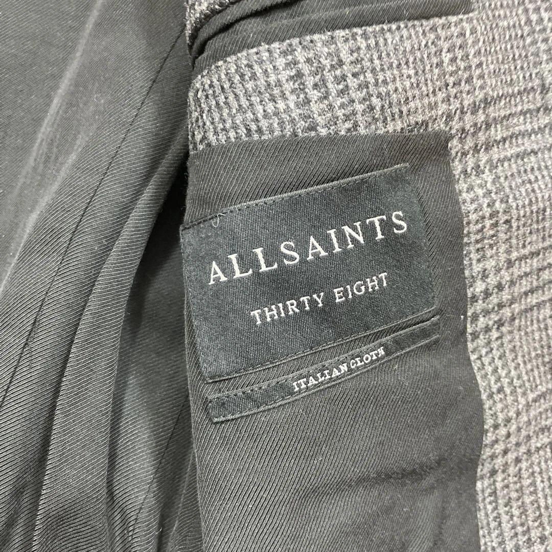 極美品オールセイエンツ チェスターコートグレンチェックイタリア製 ダークグレーM