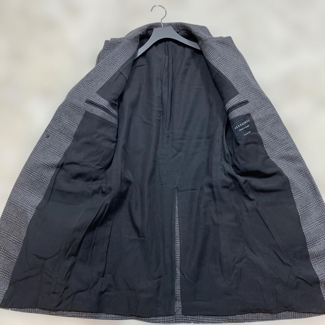 極美品オールセイエンツ チェスターコートグレンチェックイタリア製 ダークグレーM