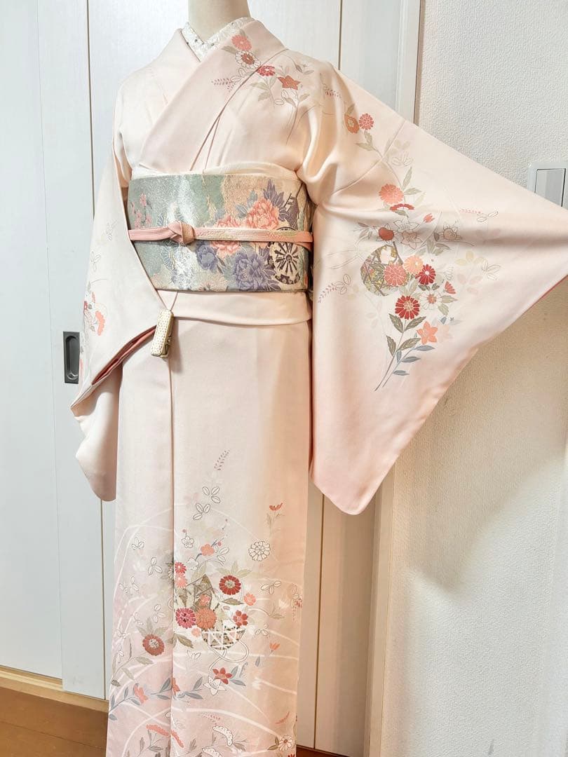 美品　訳あり　裄丈長め　正絹訪問着　フルセット4点　入学式　お宮参り　七五三