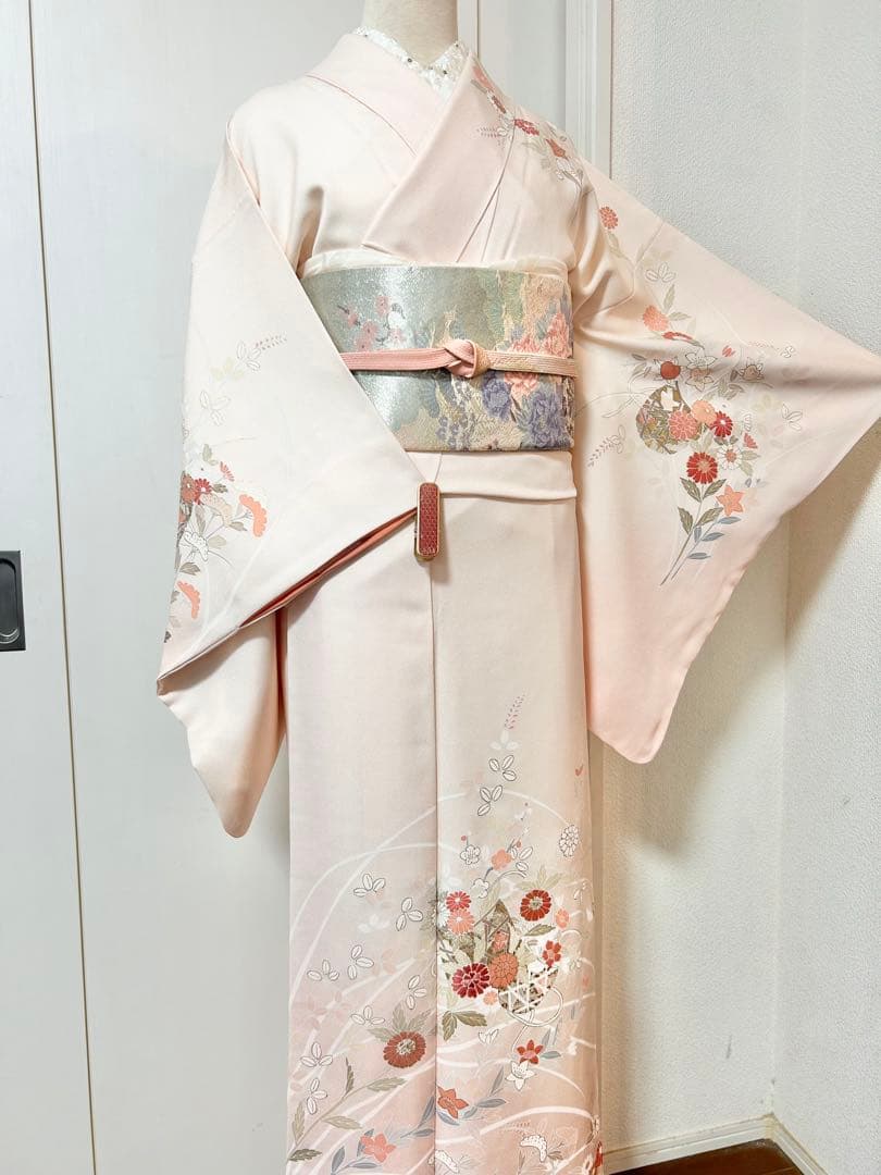 美品　訳あり　裄丈長め　正絹訪問着　フルセット4点　入学式　お宮参り　七五三