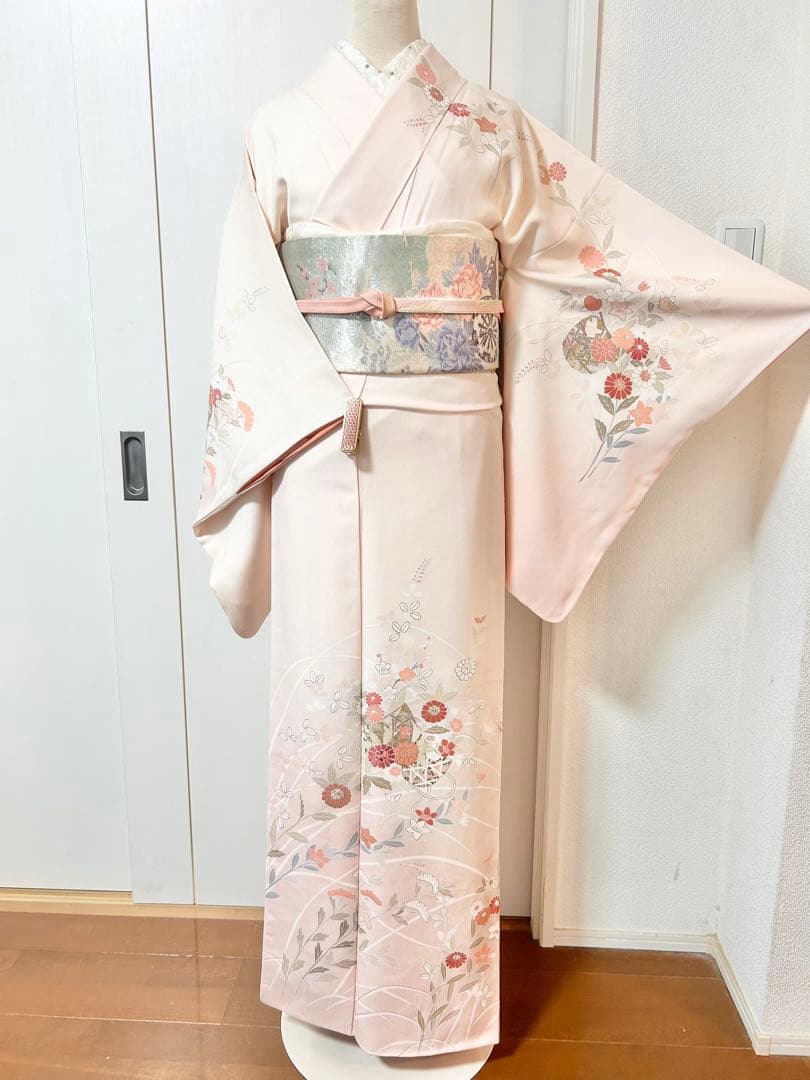 美品　訳あり　裄丈長め　正絹訪問着　フルセット4点　入学式　お宮参り　七五三