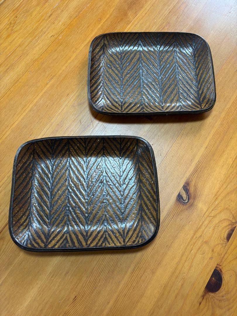 新品　城進　♡鉄絵　陶器　長方形　中皿