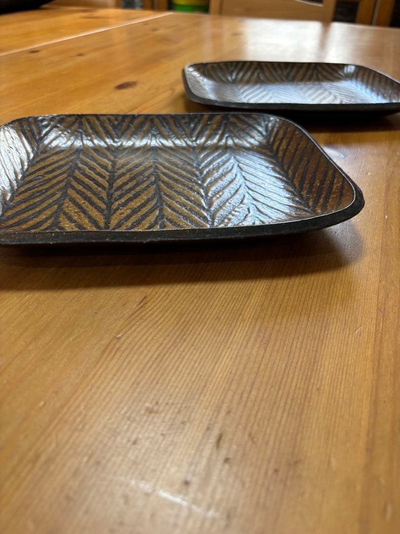新品　城進　♡鉄絵　陶器　長方形　中皿