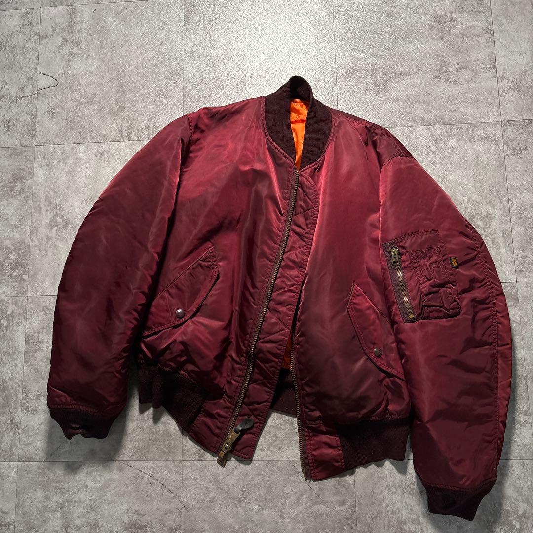 初期タグ　alpha USA製　ma-1 80s 希少ボルドーカラー　短丈　M