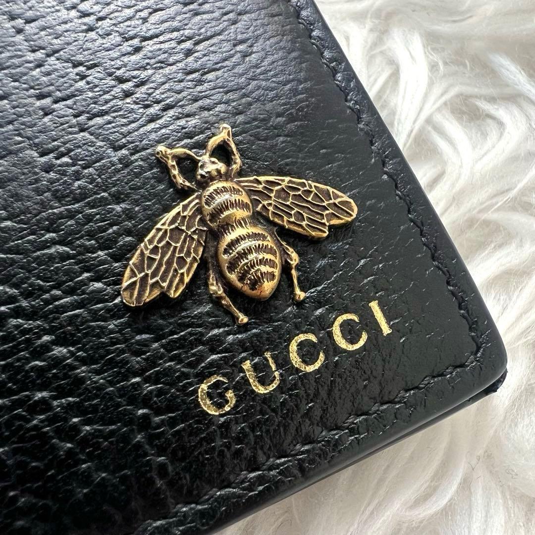 GUCCI グッチ 二つ折り財布 黒 レザー アニマリエ ゴールド金具 小銭入れ