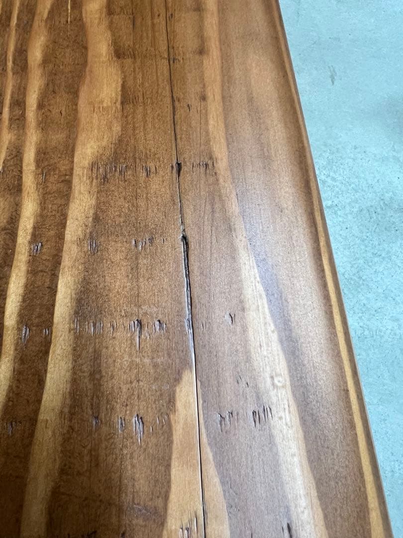 ブラウン木製ベンチ・スチール脚