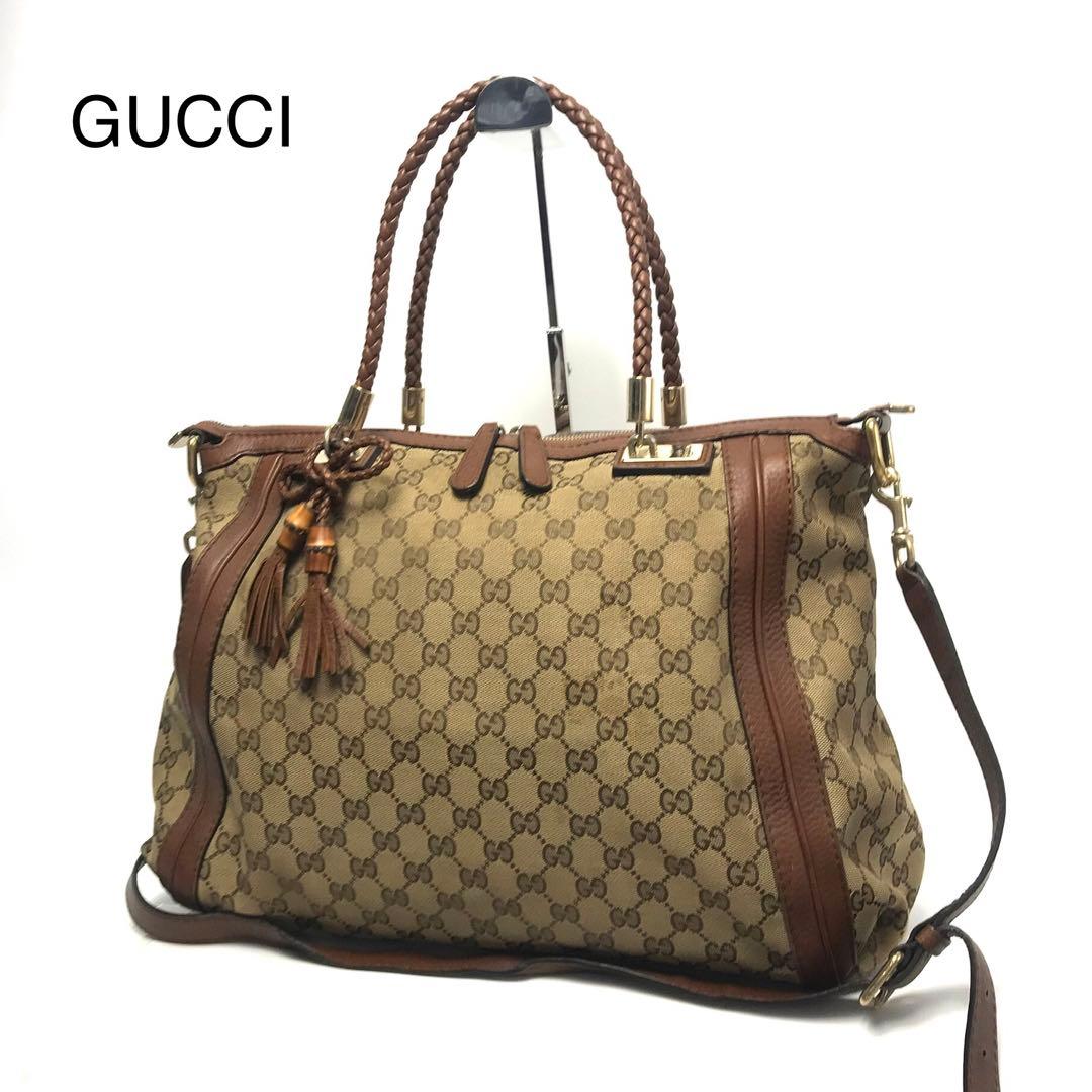 希少✨ グッチ ショルダーバッグ 2WAY ベージュ ブラウン GG キャンバス