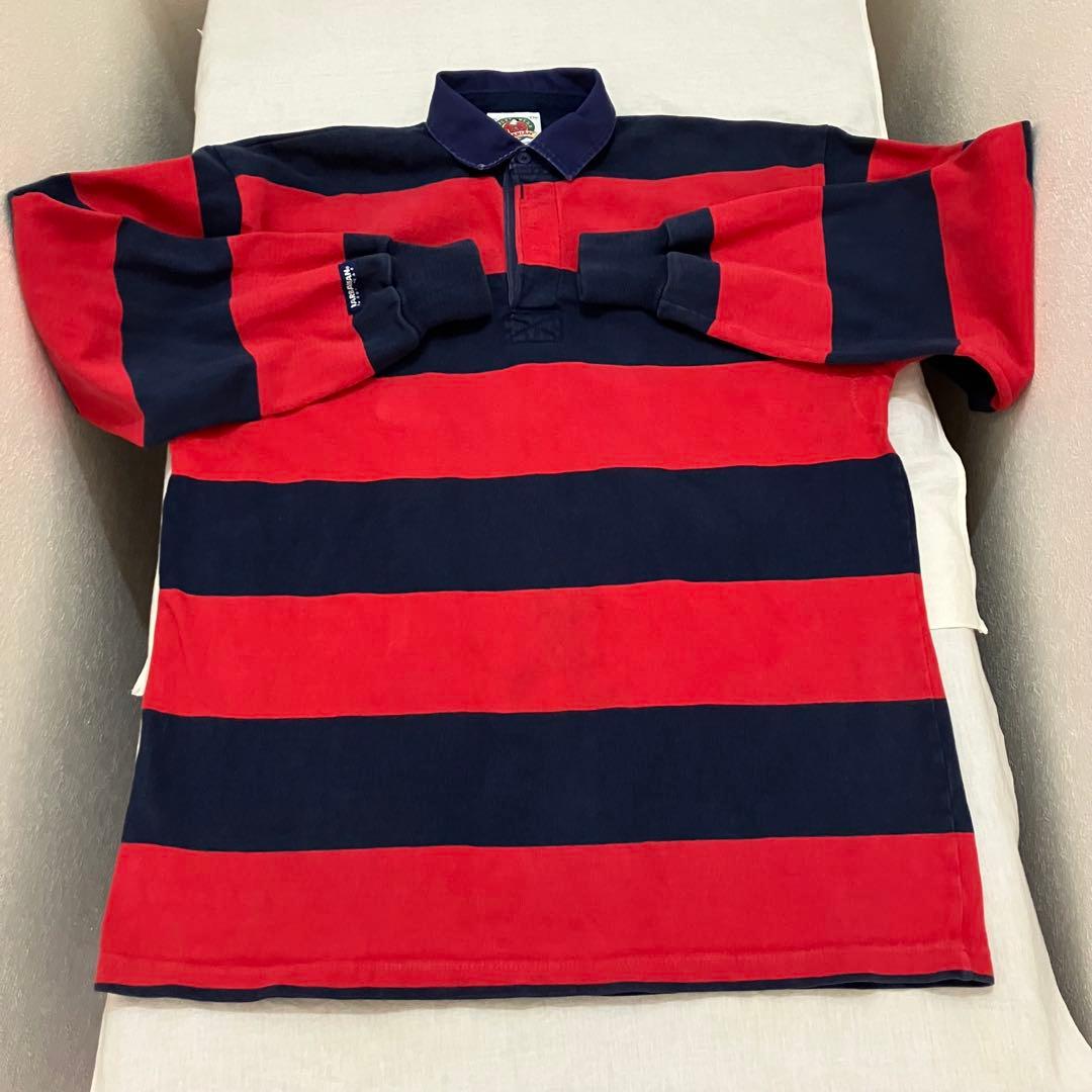 barbarian バーバリアン　ラガーシャツ 長袖　レッド　ネイビー　XXL