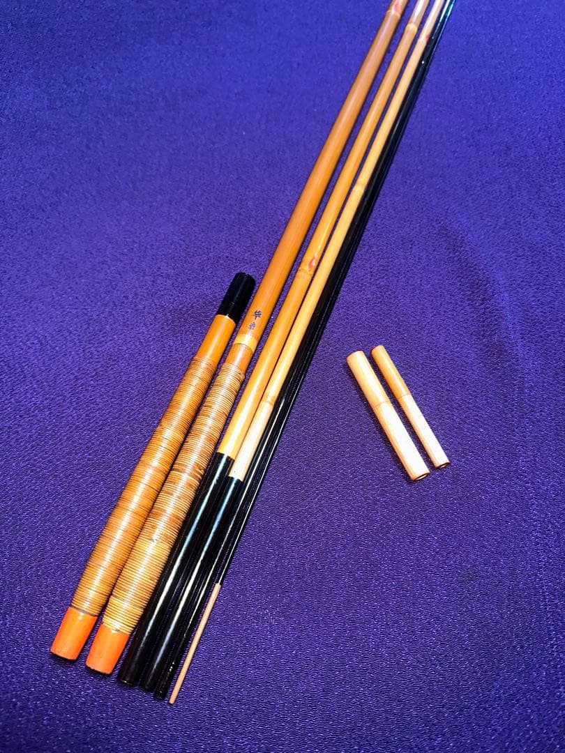 竿春時代の初代 源竿師 作15尺穂持と穂持下は高野竹 黒朱飾り線口巻 籐巻握り