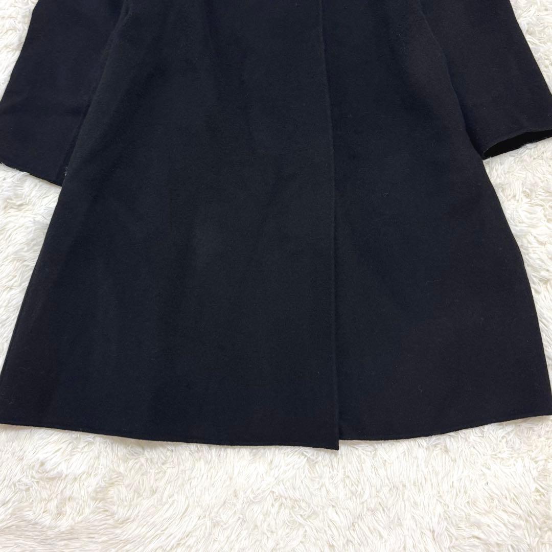 Theory ノーカラー ダブルフェイス ロングコート カシミヤ混 ブラック