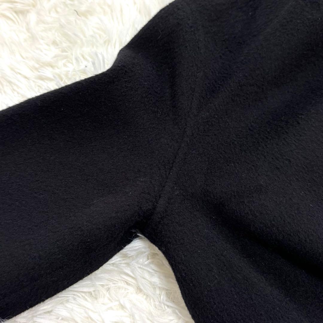 Theory ノーカラー ダブルフェイス ロングコート カシミヤ混 ブラック