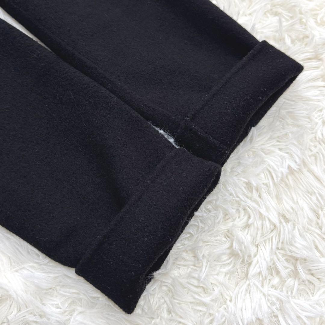 Theory ノーカラー ダブルフェイス ロングコート カシミヤ混 ブラック