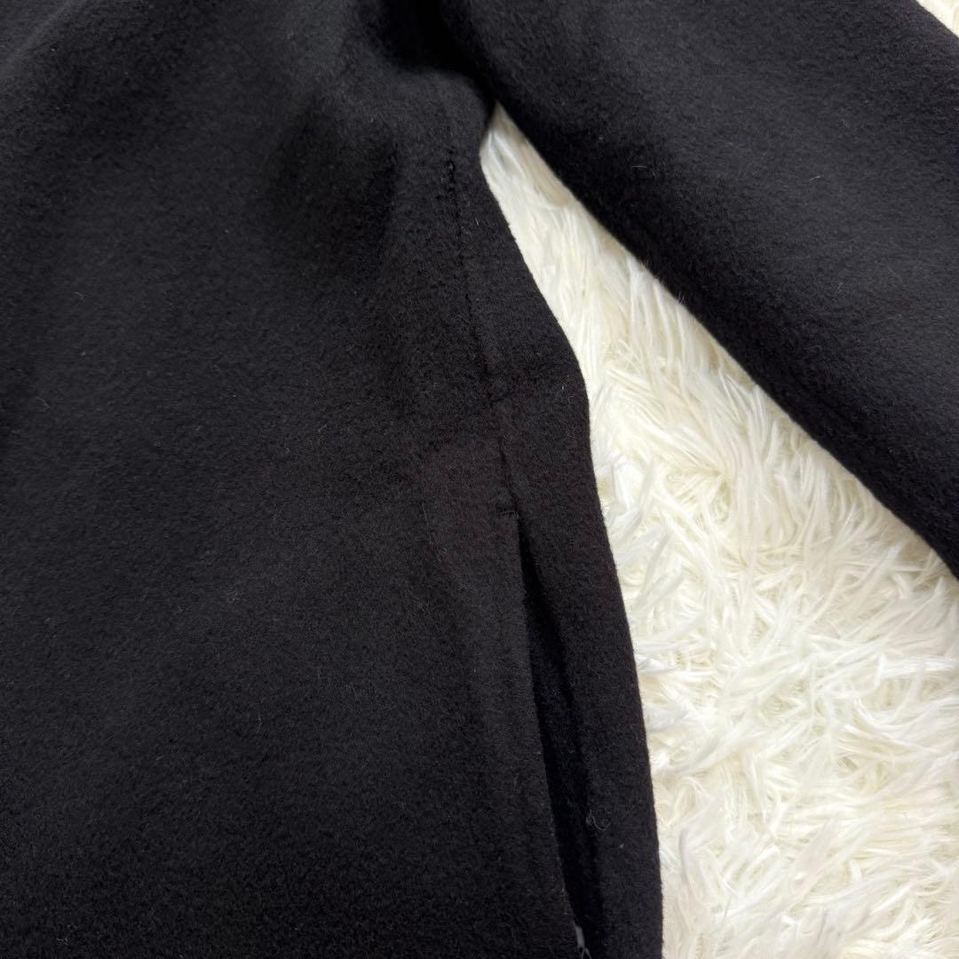 Theory ノーカラー ダブルフェイス ロングコート カシミヤ混 ブラック