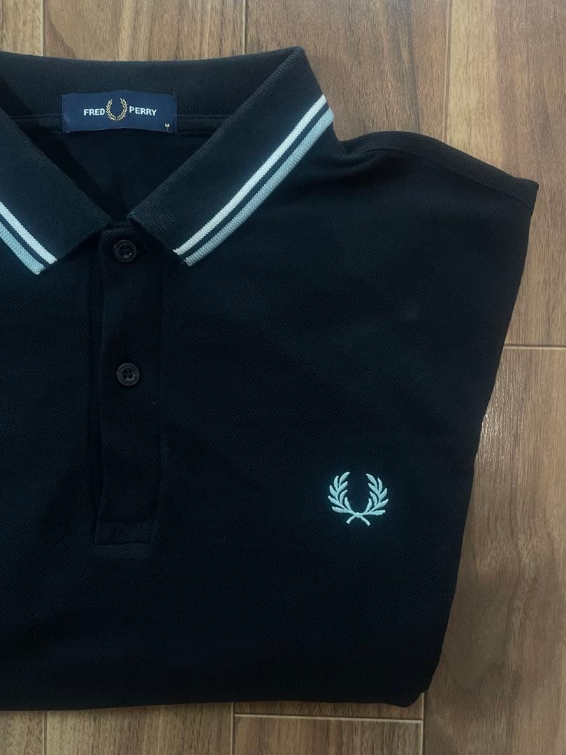 FRED PERRY 長袖ポロシャツ ブラック　水色　くすみブルー　古着