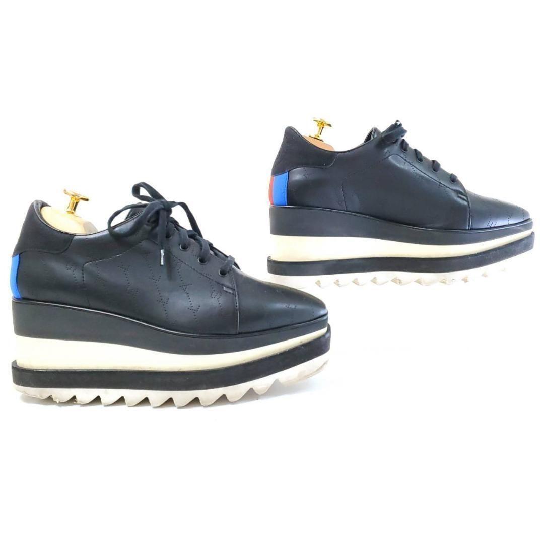 ステラマッカートニー 36　エリス　ロゴエンボス　スクエアトゥ　ブラック　厚底