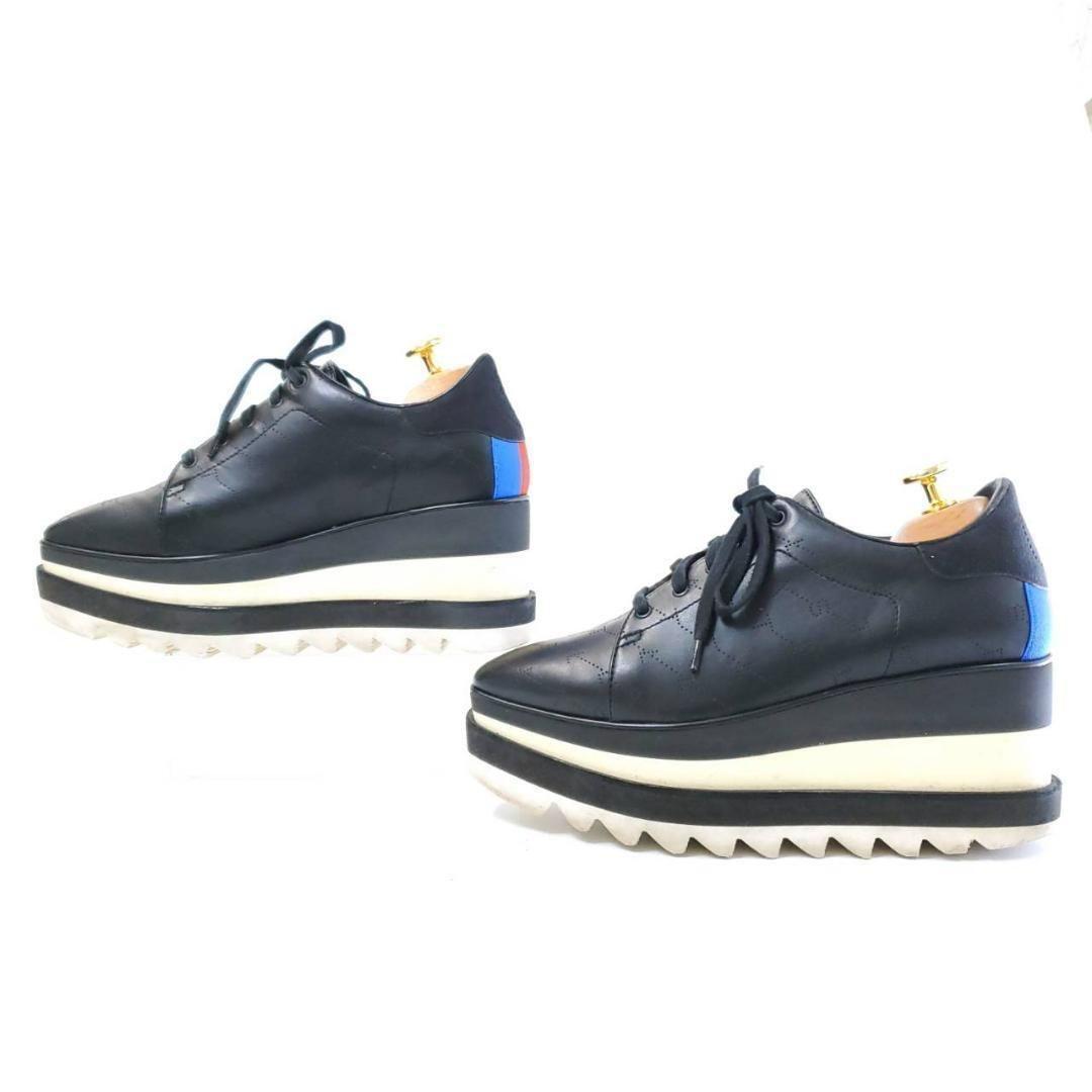 ステラマッカートニー 36　エリス　ロゴエンボス　スクエアトゥ　ブラック　厚底