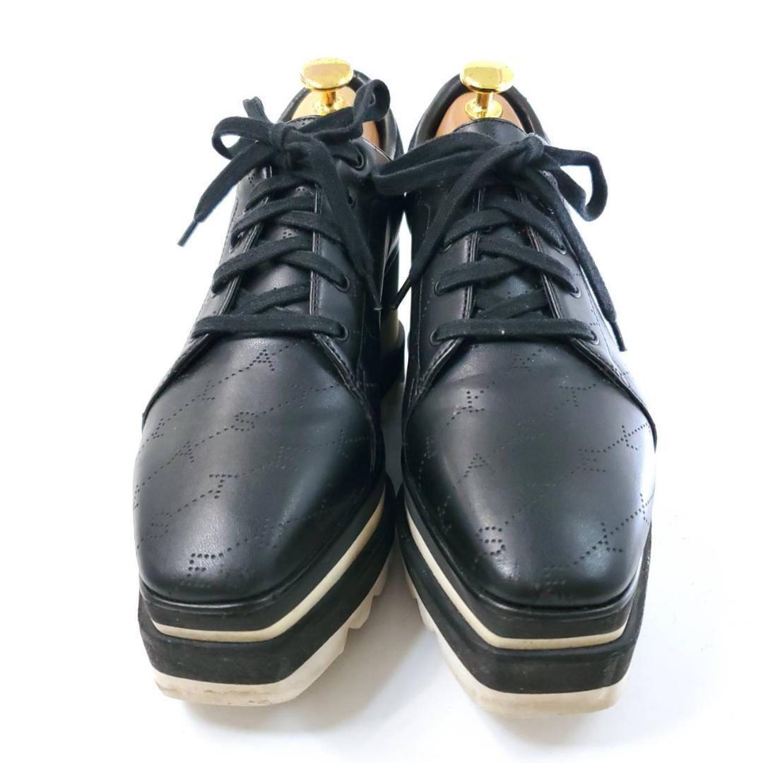 ステラマッカートニー 36　エリス　ロゴエンボス　スクエアトゥ　ブラック　厚底