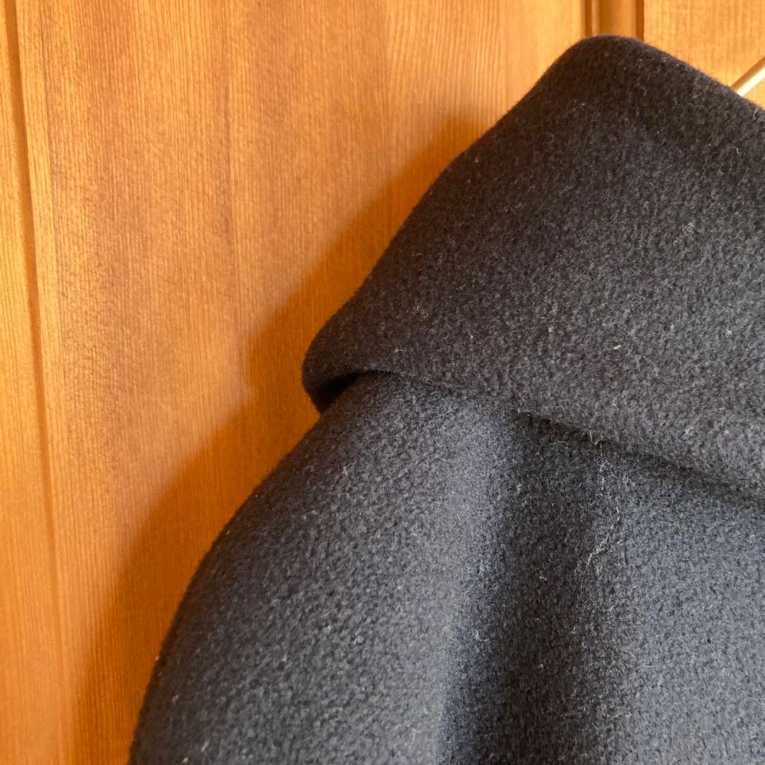 トゥモローランドコレクション　フード付きロングコート ウール　40 ネイビー