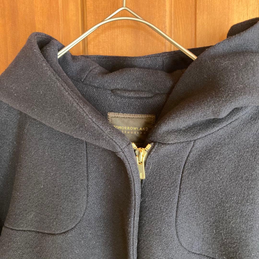 トゥモローランドコレクション　フード付きロングコート ウール　40 ネイビー