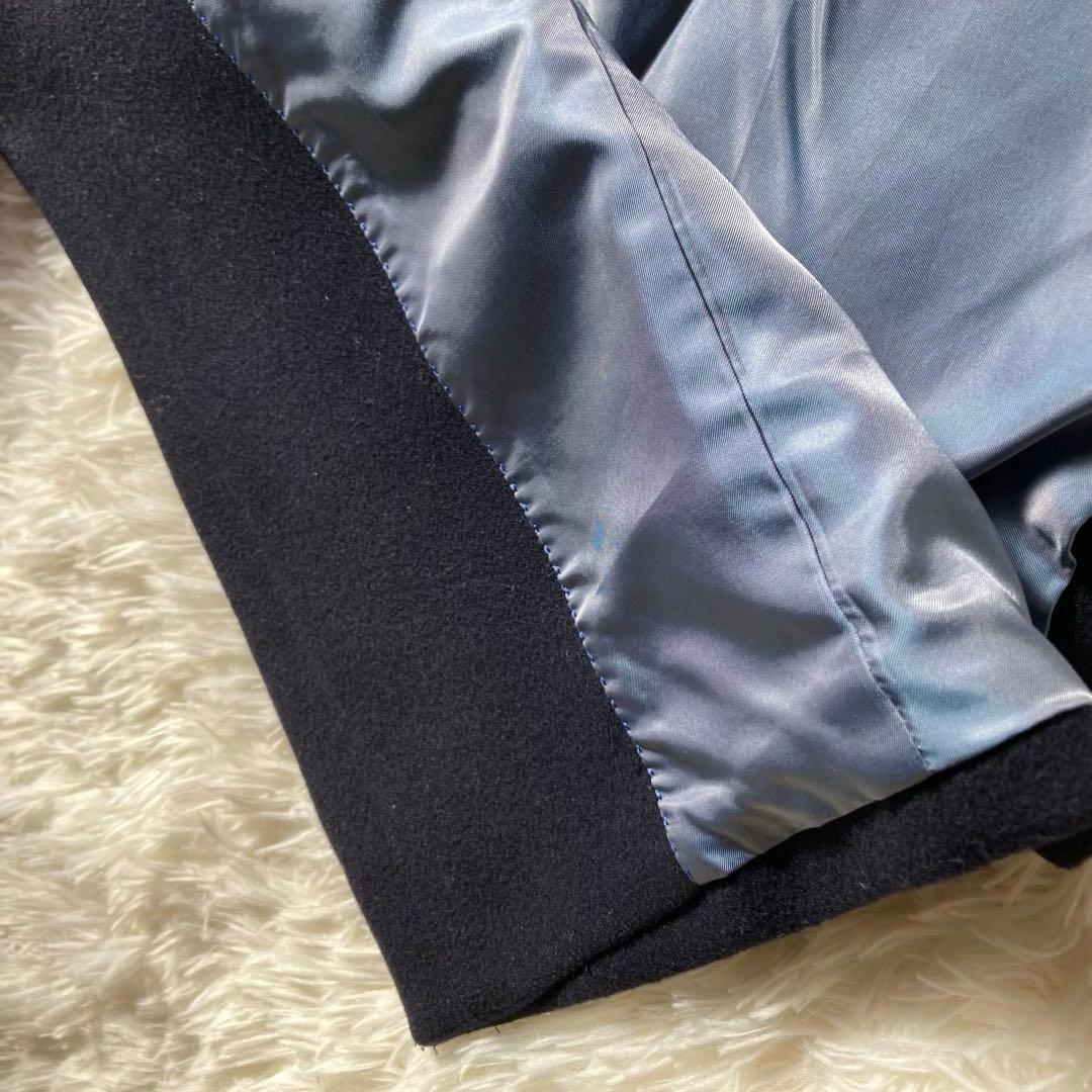 トゥモローランドコレクション　フード付きロングコート ウール　40 ネイビー