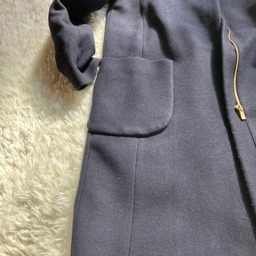 トゥモローランドコレクション　フード付きロングコート ウール　40 ネイビー