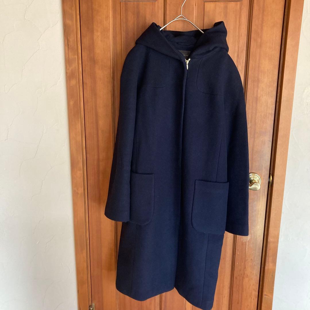 トゥモローランドコレクション　フード付きロングコート ウール　40 ネイビー