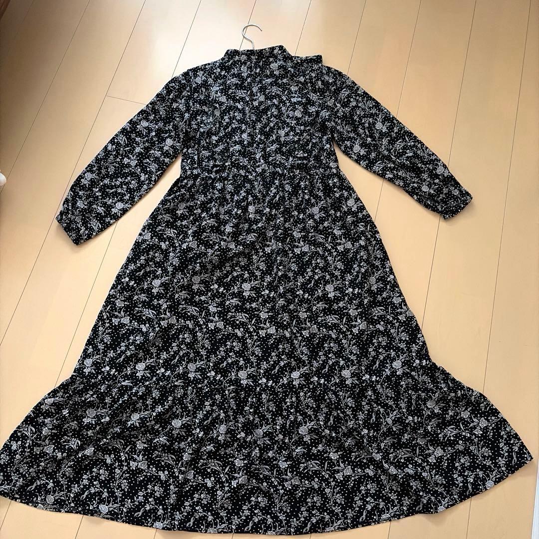 HUG O WAR リバティプリントマロリーフリルワンピース　サイズ1 ブラック