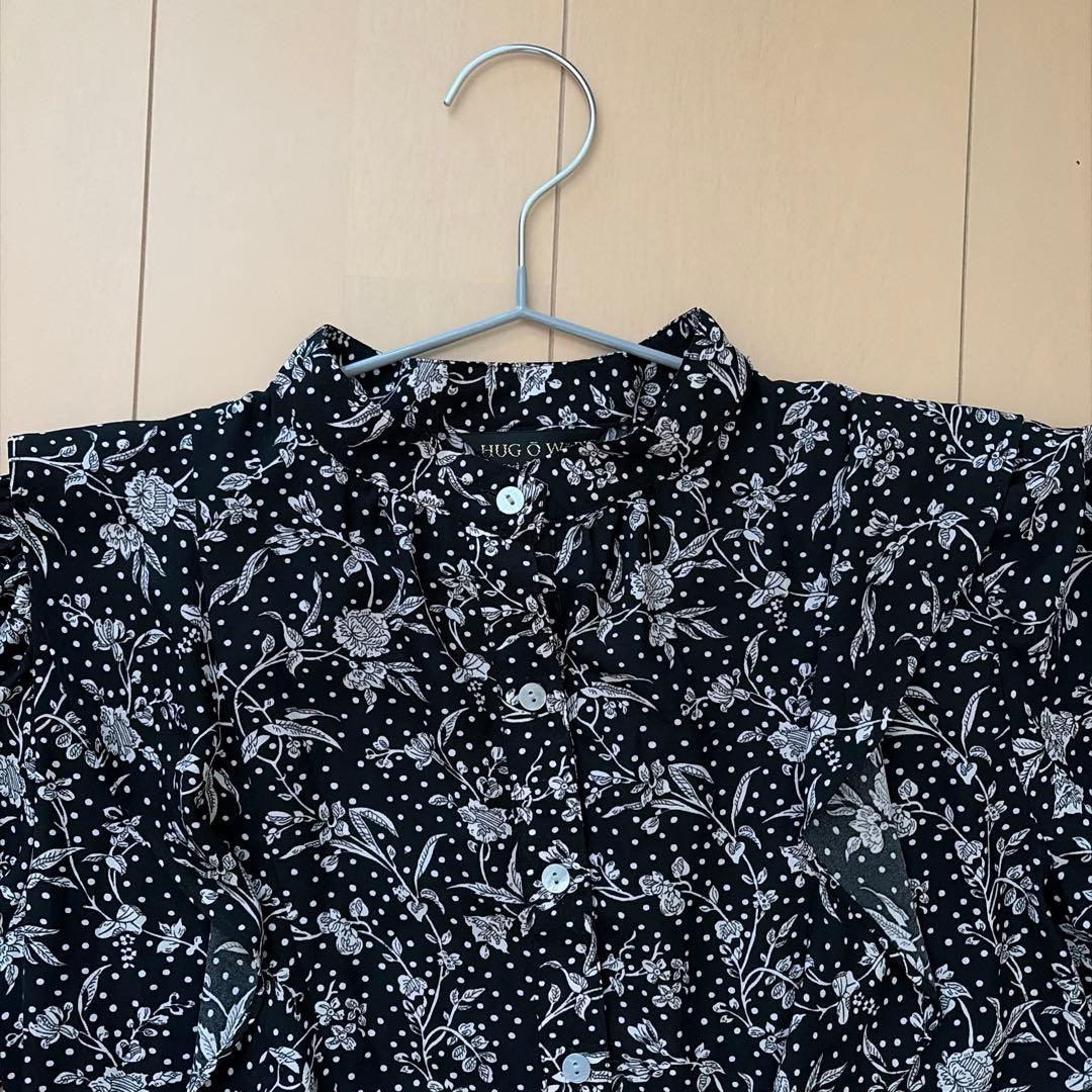 HUG O WAR リバティプリントマロリーフリルワンピース　サイズ1 ブラック