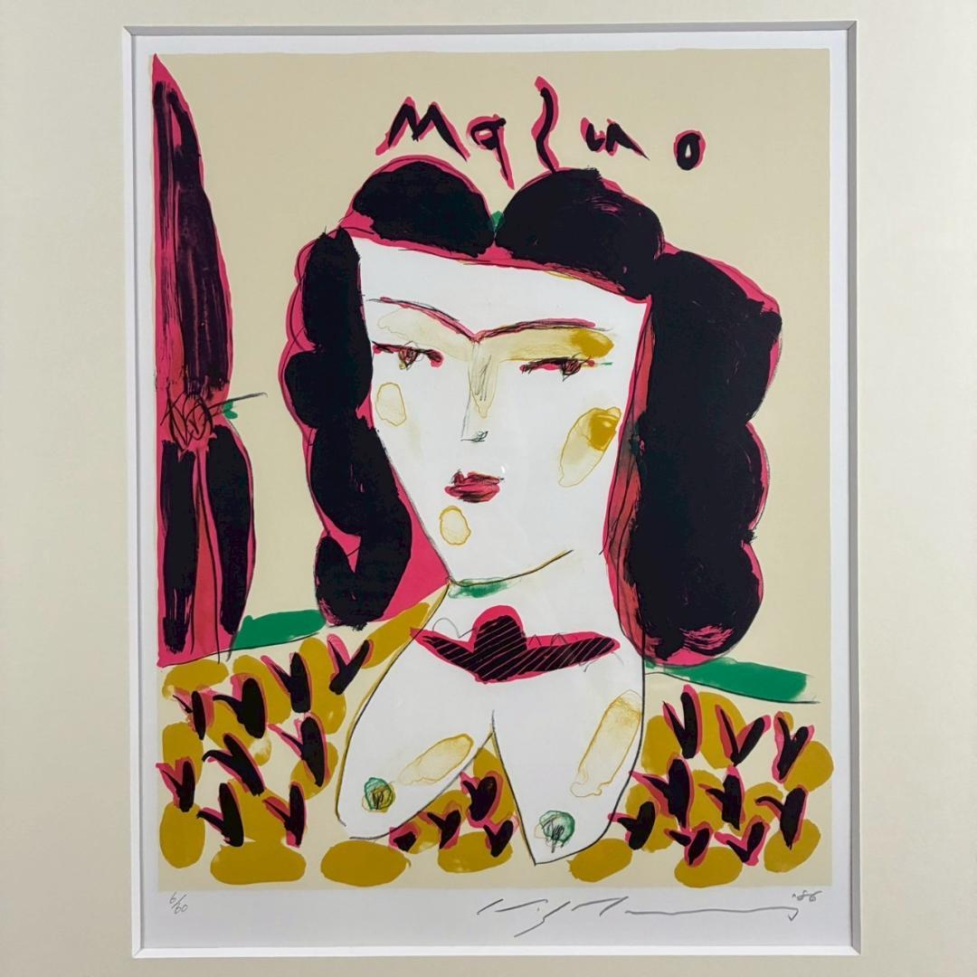 美品 池田満寿夫「黄色い服を着た女」リトグラフ 86年 直筆サイン・画廊シール有