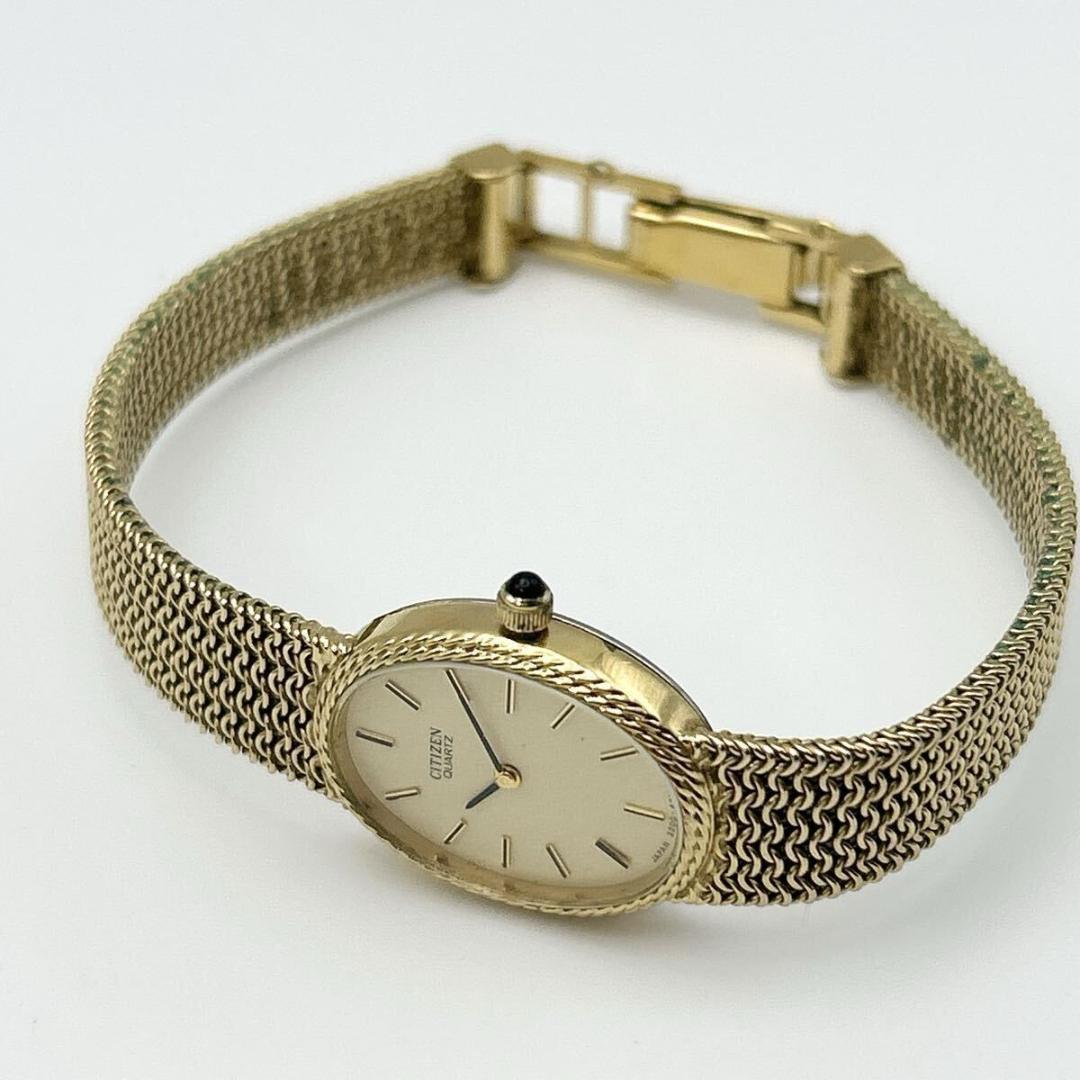 稼働品 新品電池 CITIZEN ゴールド トノー メッシュブレス レディース