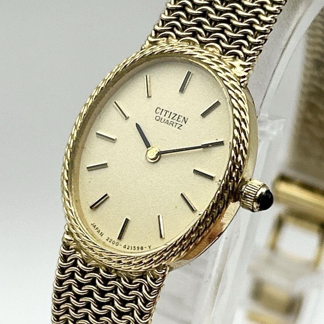 稼働品 新品電池 CITIZEN ゴールド トノー メッシュブレス レディース