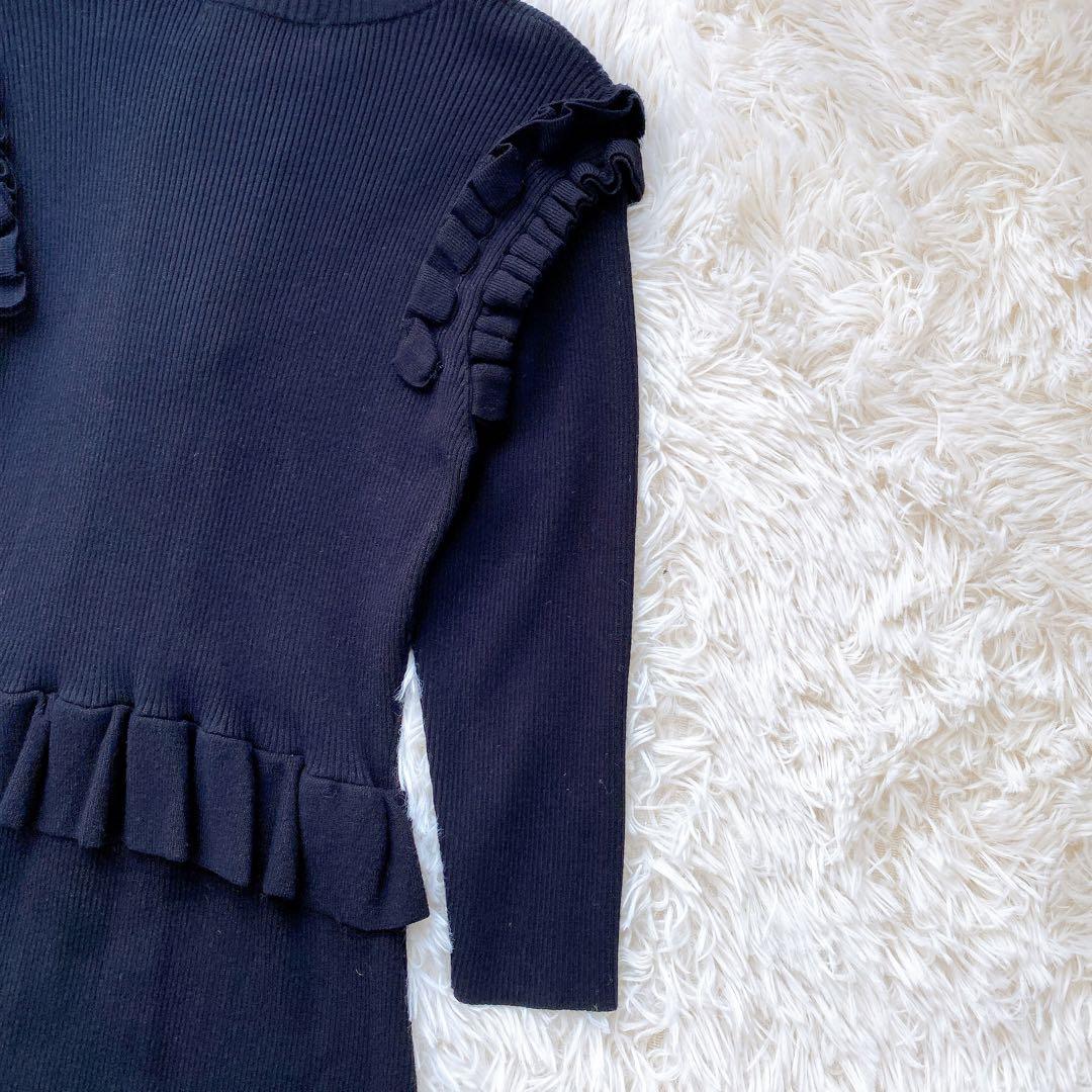 コルコバード　CORCOVADO フリルリブニットロングワンピース　ブラック