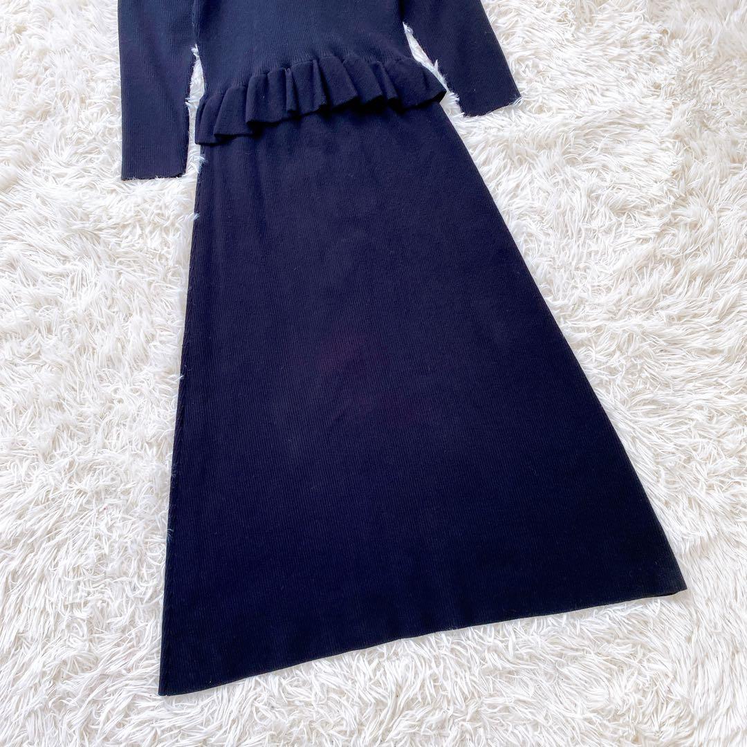 コルコバード　CORCOVADO フリルリブニットロングワンピース　ブラック