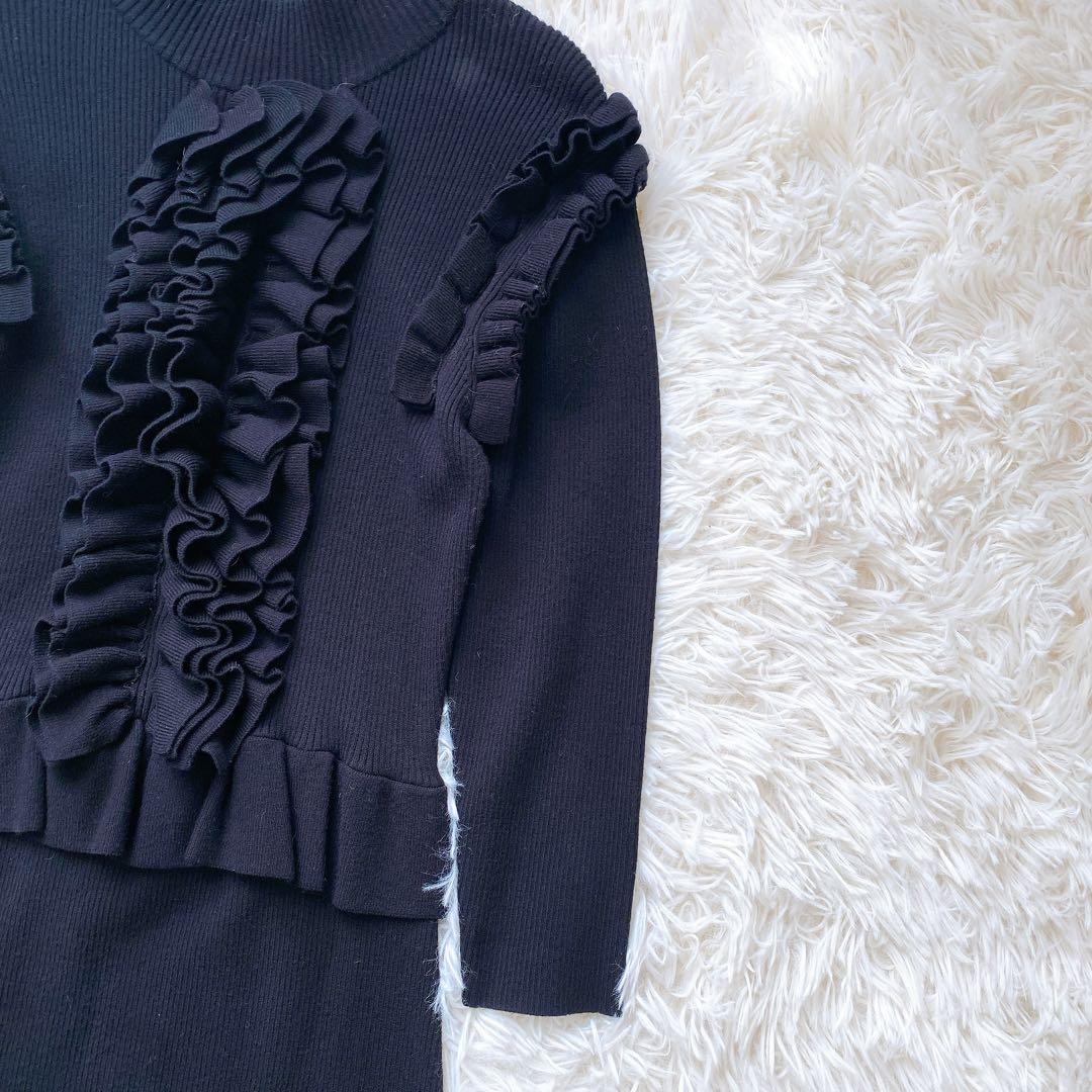 コルコバード　CORCOVADO フリルリブニットロングワンピース　ブラック