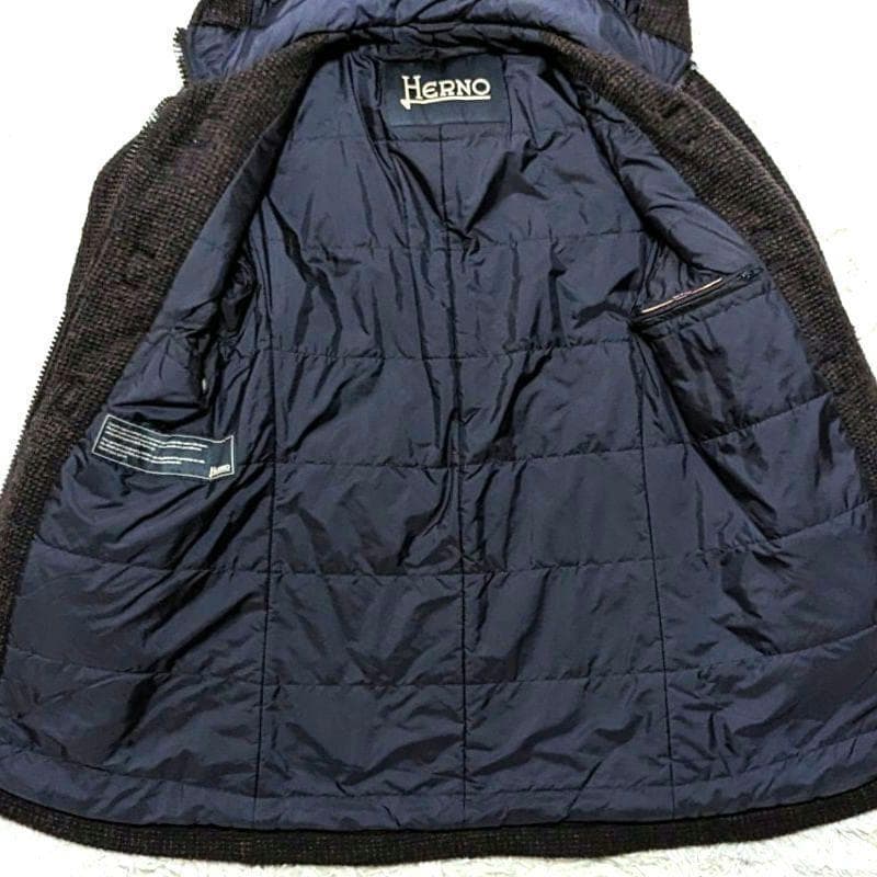 HERNO ヘルノ ダッフルコート ウール ニット ダークブラウン