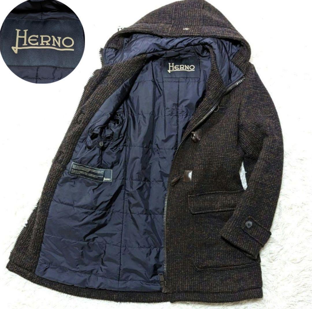 HERNO ヘルノ ダッフルコート ウール ニット ダークブラウン