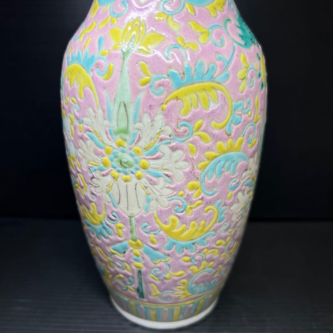 専用　中国清時代　粉彩花瓶　高さ約25㎝　東Y7-1208☆2Fトヒチル