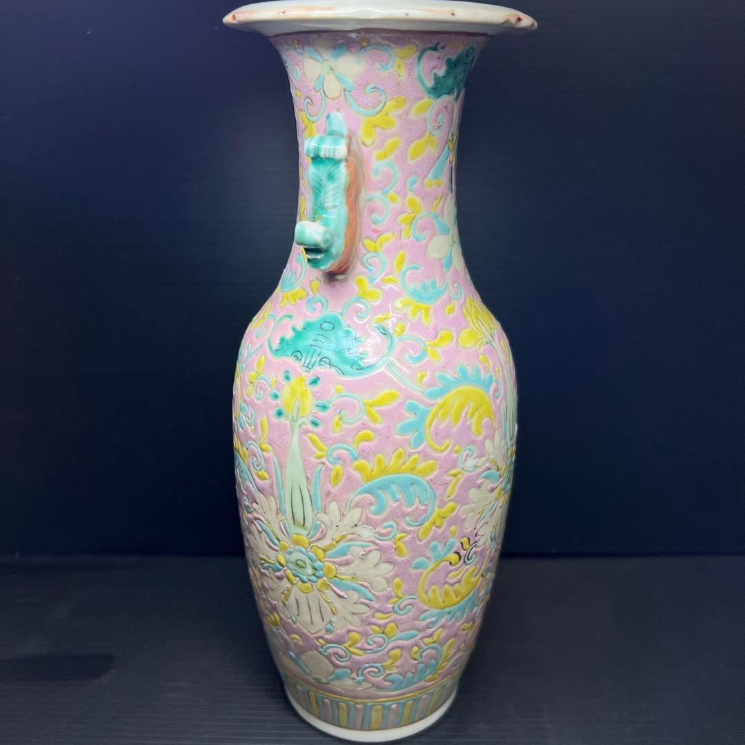 専用　中国清時代　粉彩花瓶　高さ約25㎝　東Y7-1208☆2Fトヒチル