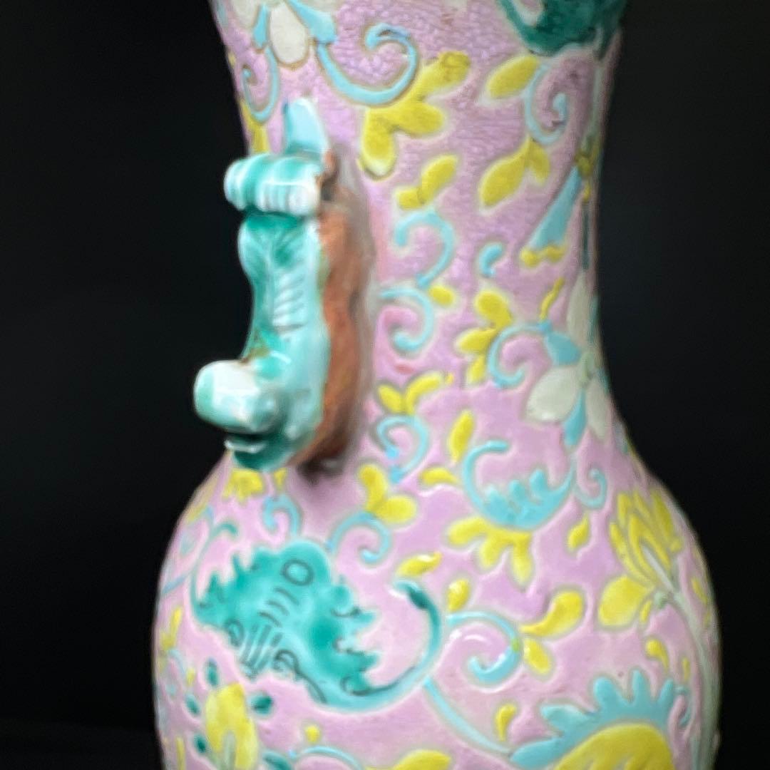 専用　中国清時代　粉彩花瓶　高さ約25㎝　東Y7-1208☆2Fトヒチル