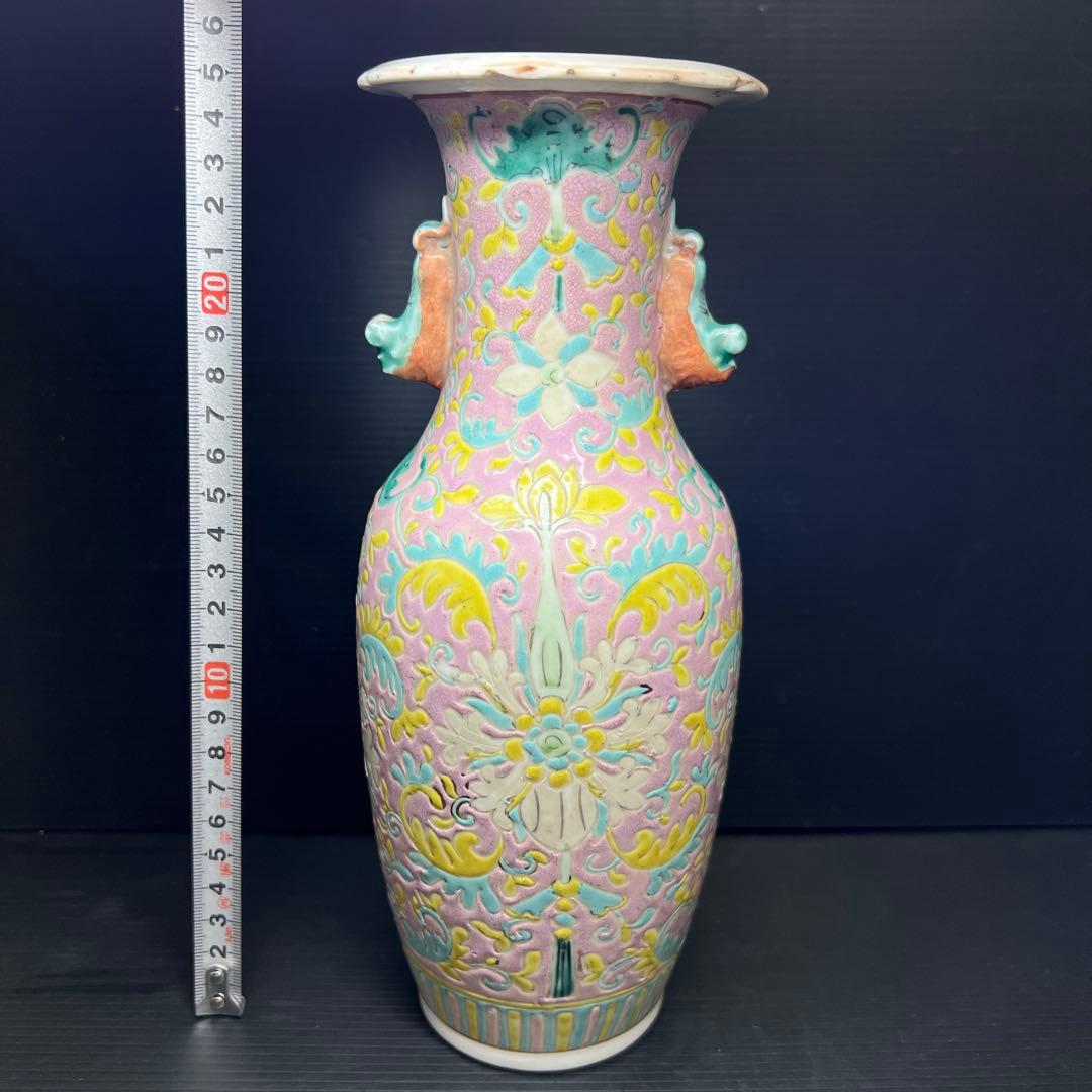 専用　中国清時代　粉彩花瓶　高さ約25㎝　東Y7-1208☆2Fトヒチル