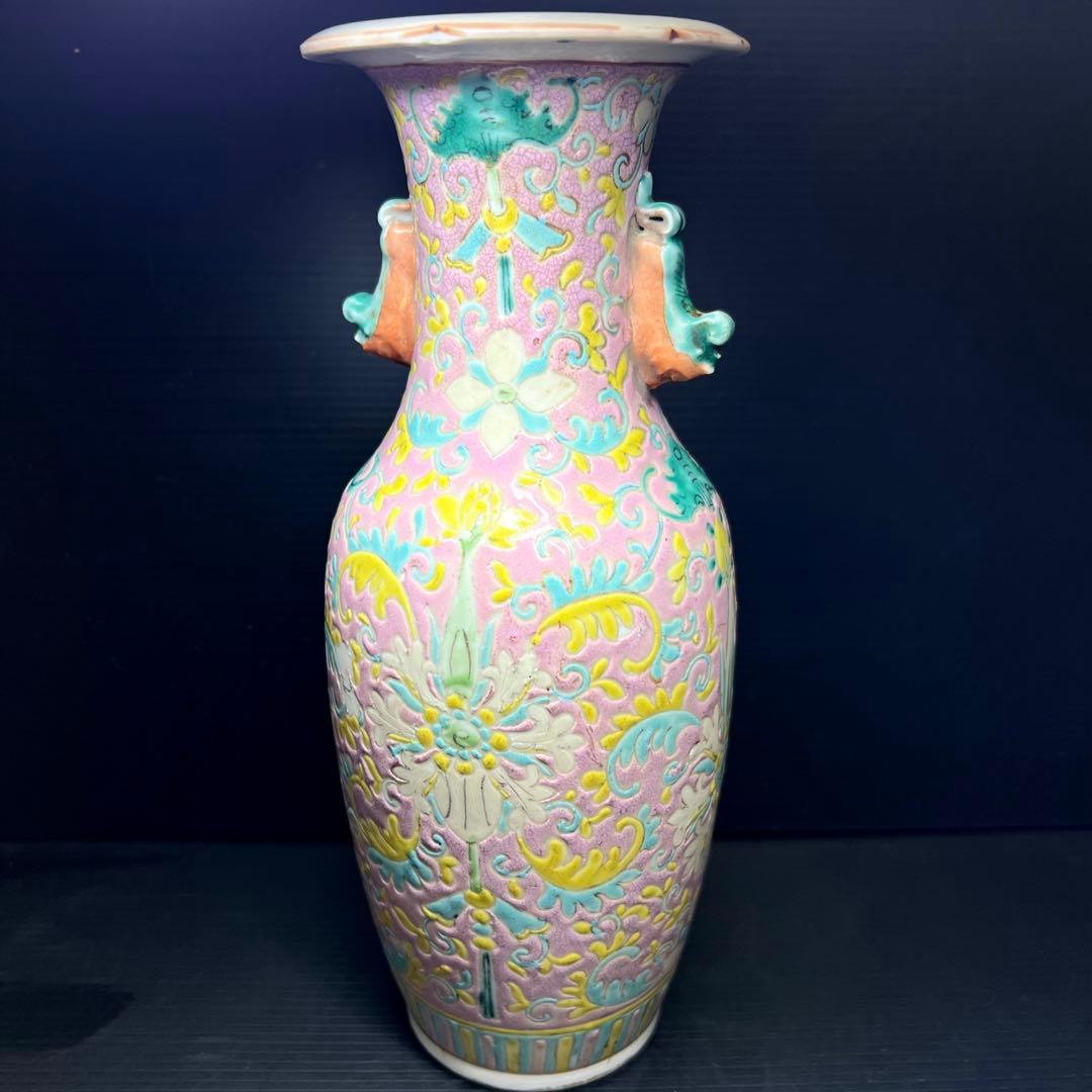 専用　中国清時代　粉彩花瓶　高さ約25㎝　東Y7-1208☆2Fトヒチル