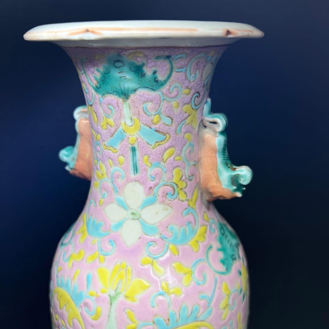 専用　中国清時代　粉彩花瓶　高さ約25㎝　東Y7-1208☆2Fトヒチル