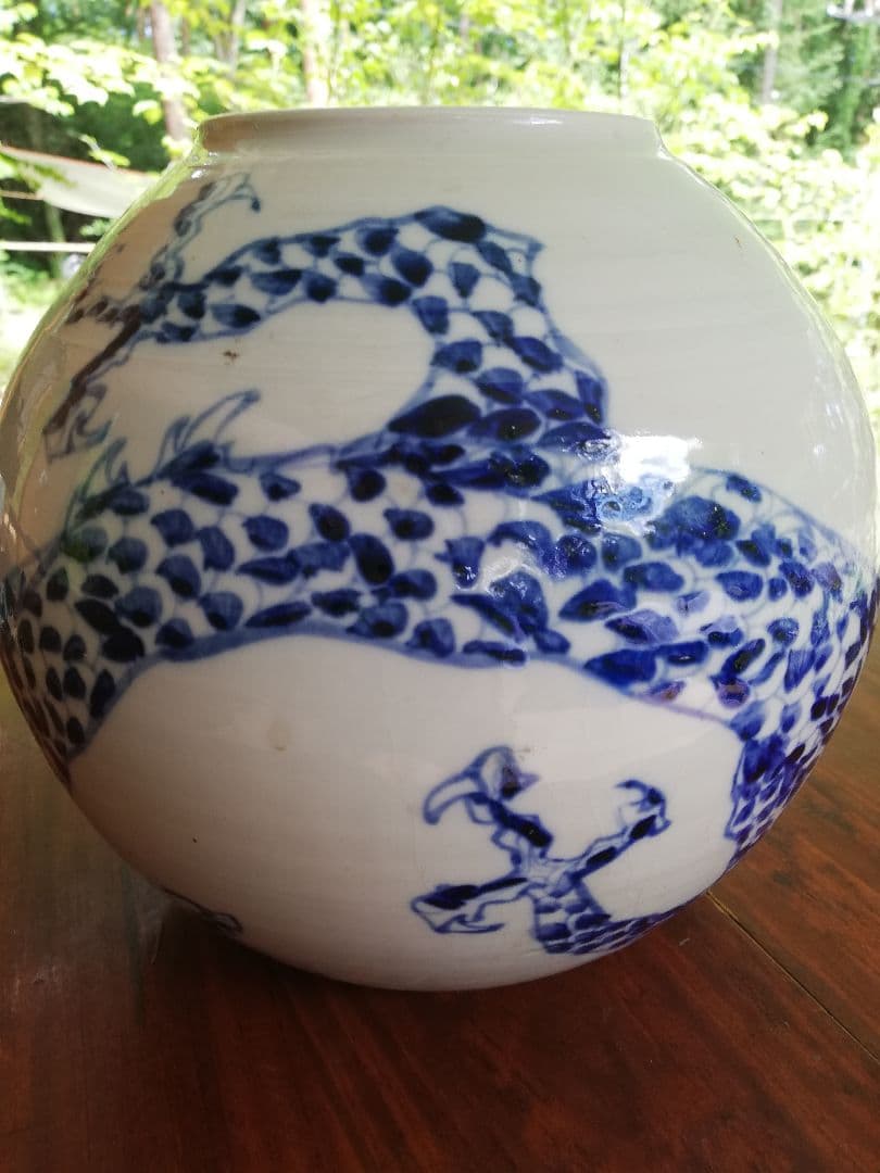 (美品)中国染付け龍文壺