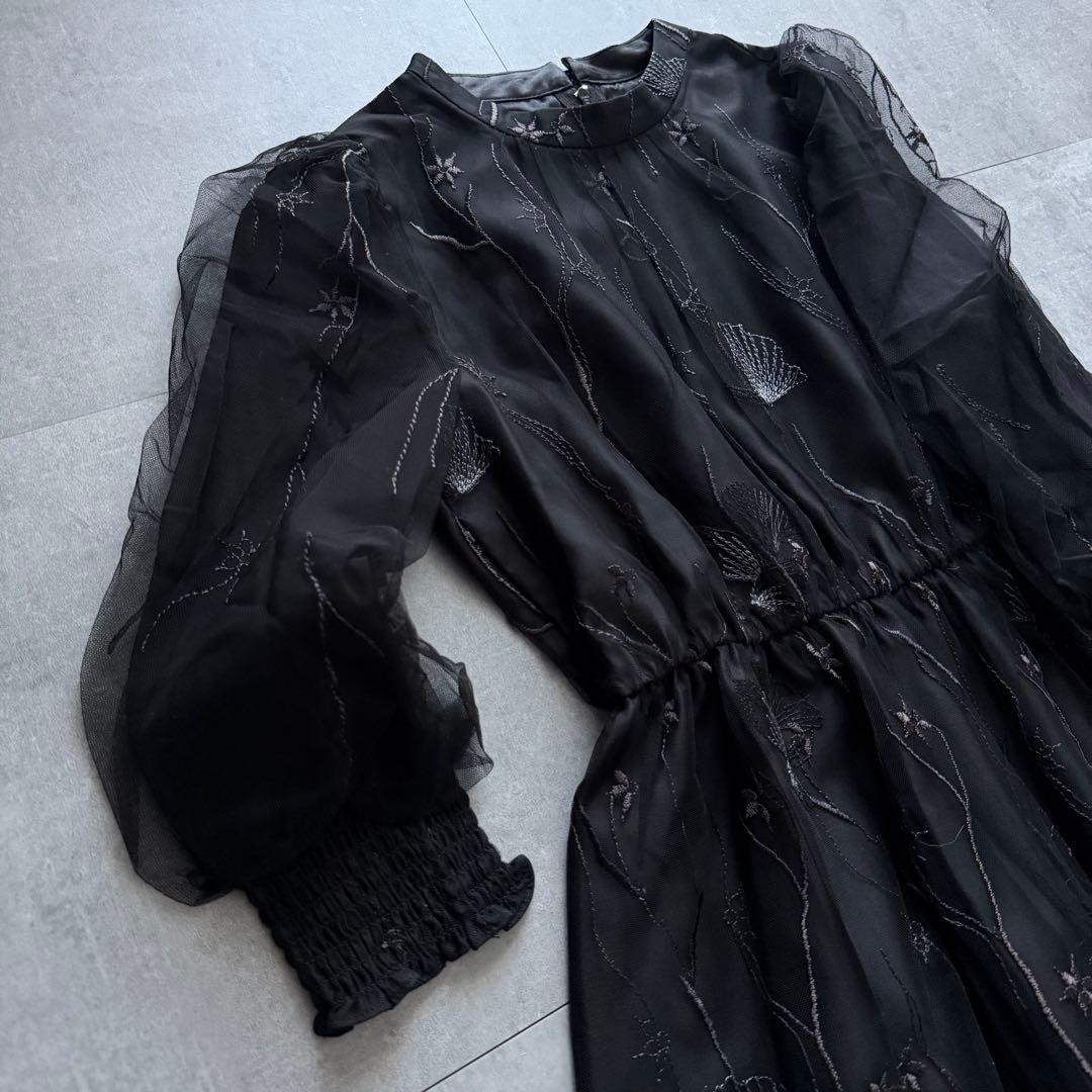 Callarus スタンドカラー刺繍レースワンピースドレス M オケージョン