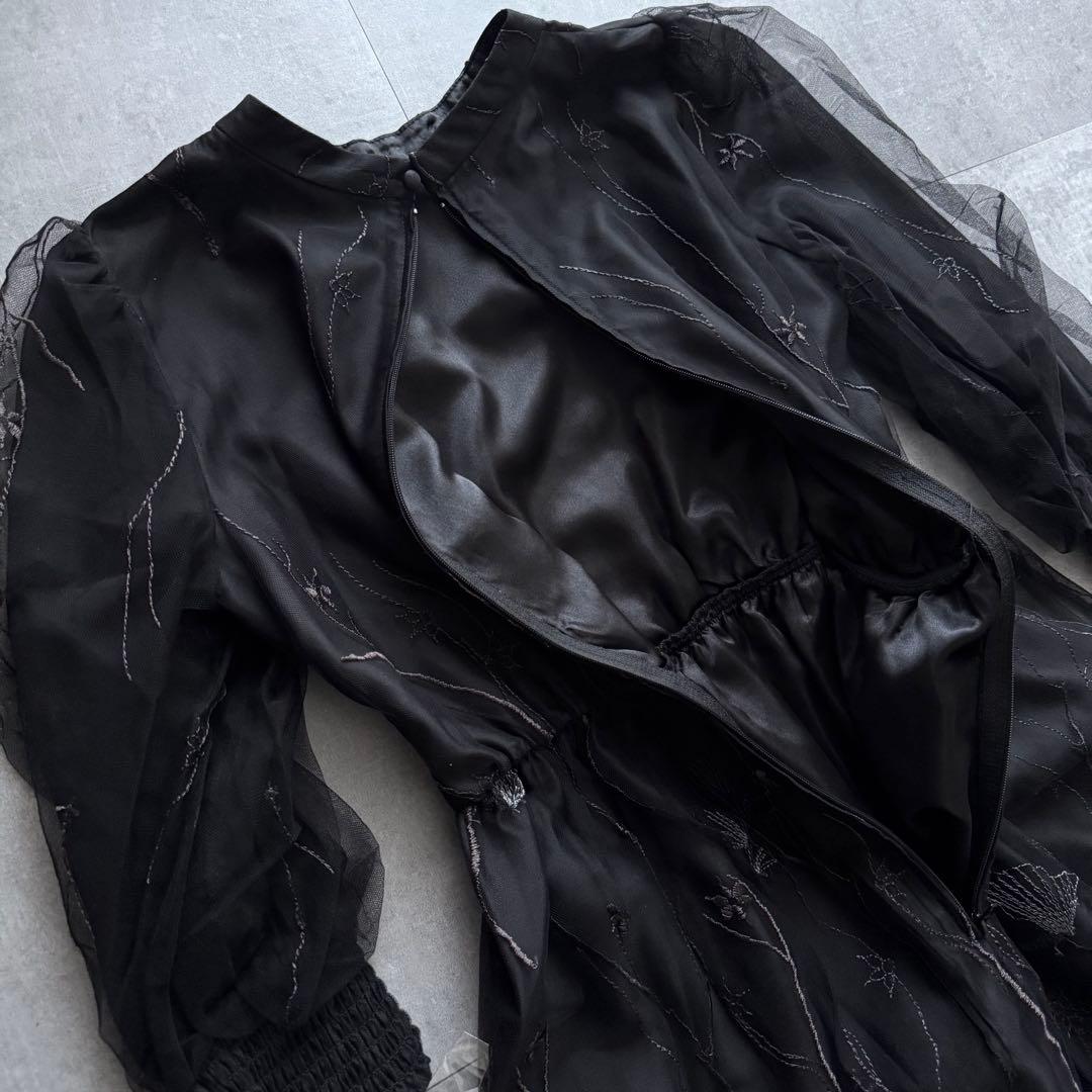 Callarus スタンドカラー刺繍レースワンピースドレス M オケージョン