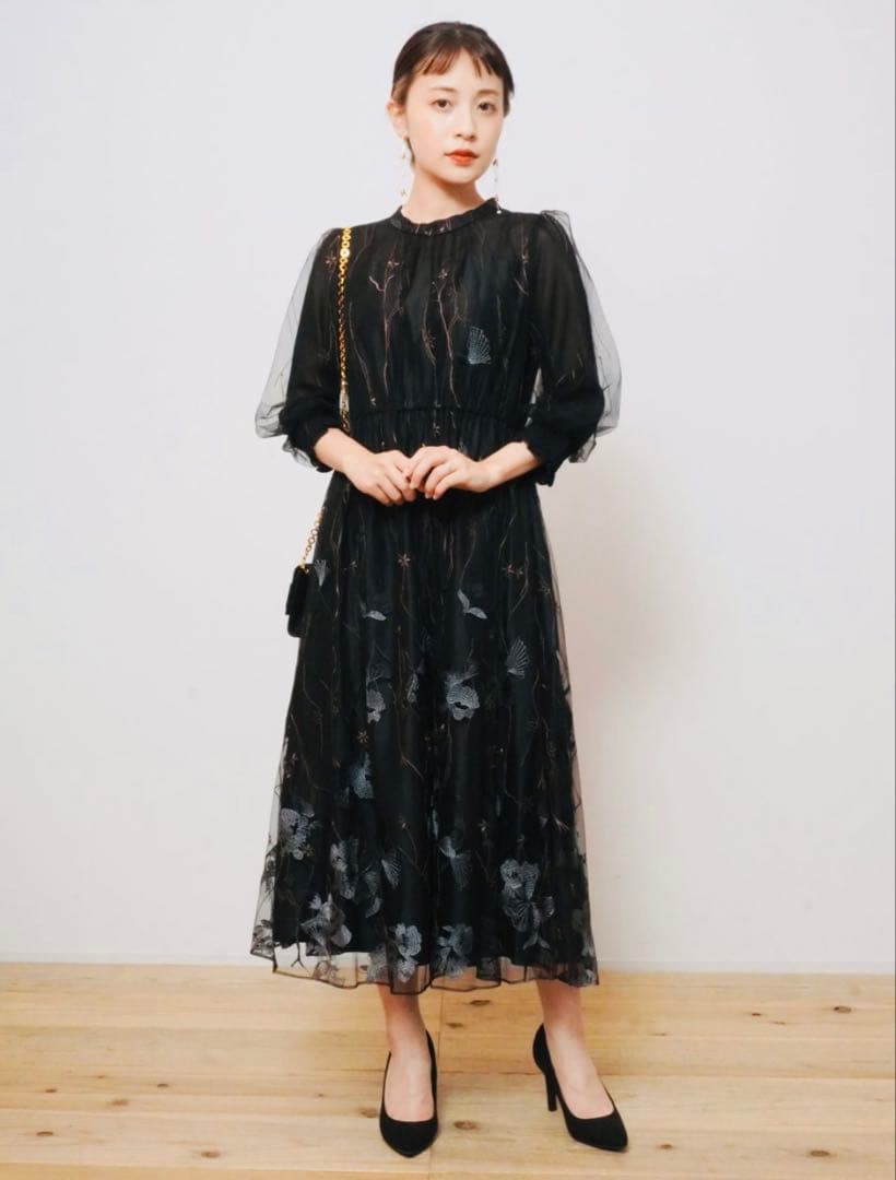 Callarus スタンドカラー刺繍レースワンピースドレス M オケージョン