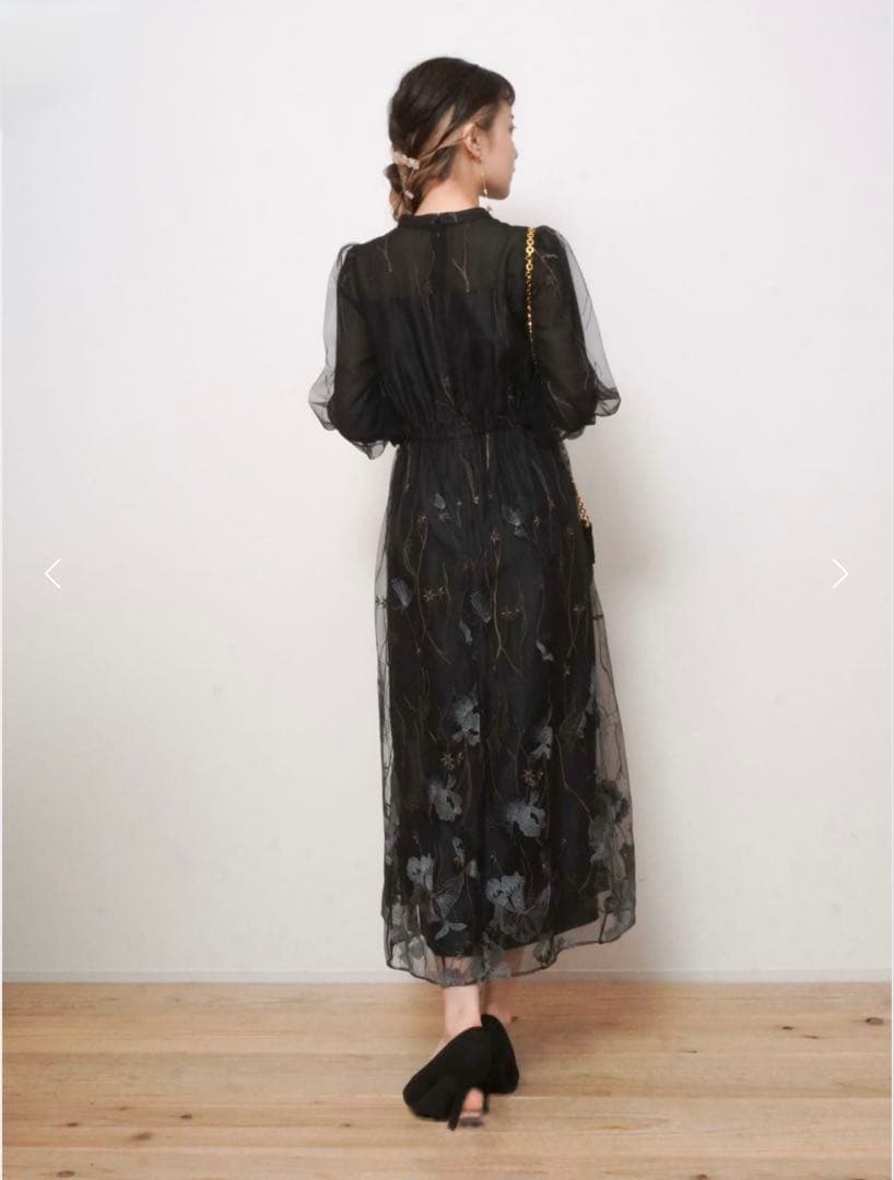 Callarus スタンドカラー刺繍レースワンピースドレス M オケージョン