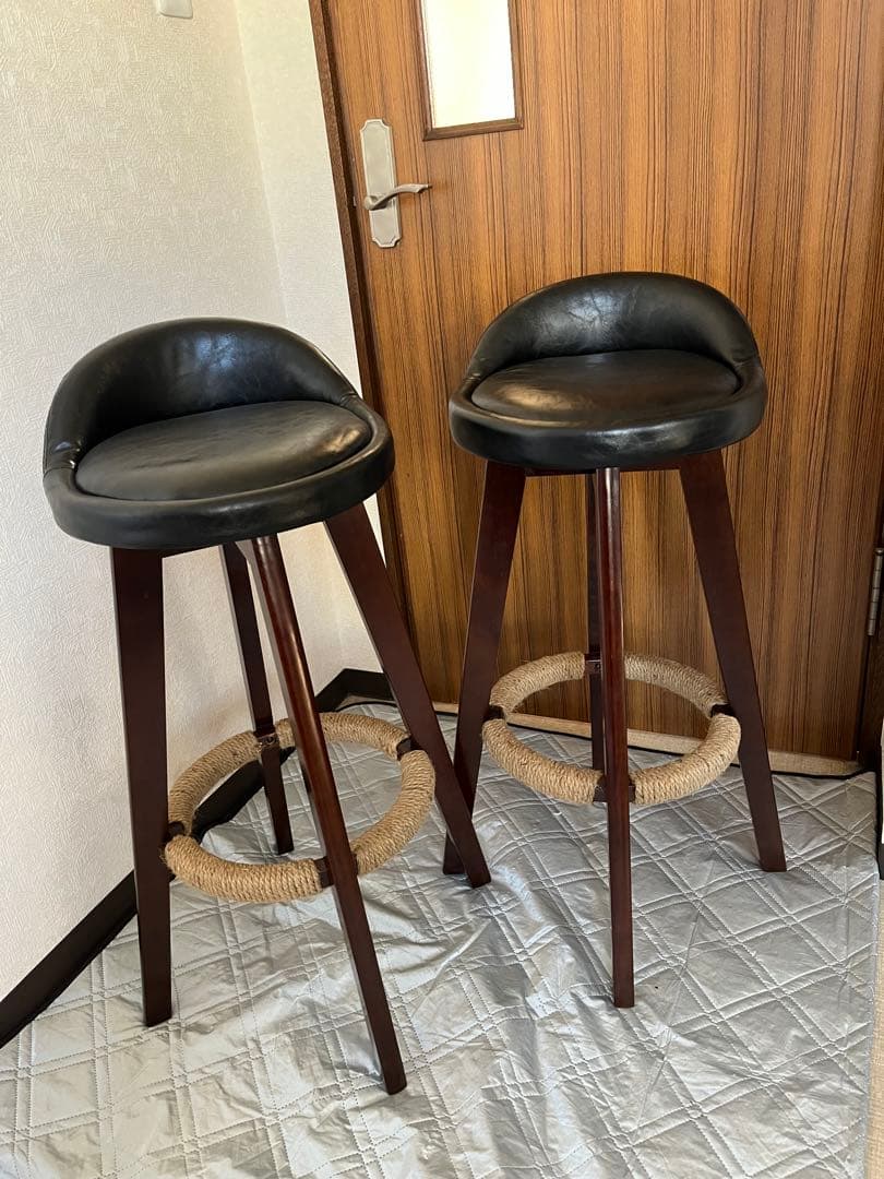 iodoos カウンターチェア 木製360度回転 生地 2脚セット ブラック