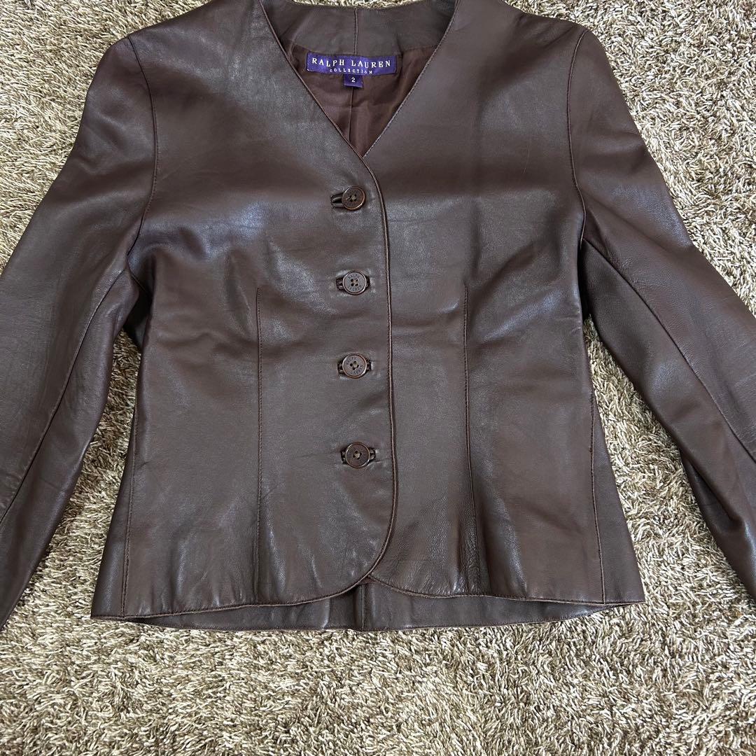 希少 ラルフローレン パープルレーベル レザー ジャケット ブラウン ラムレザー