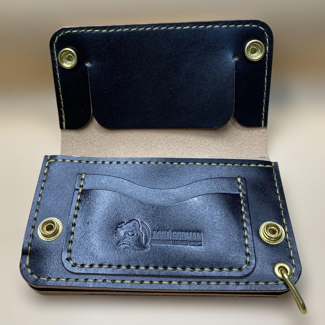 【無骨×上質】3層 丘染めブラック／ミドルトラッカーウォレット 折らずにお札収納